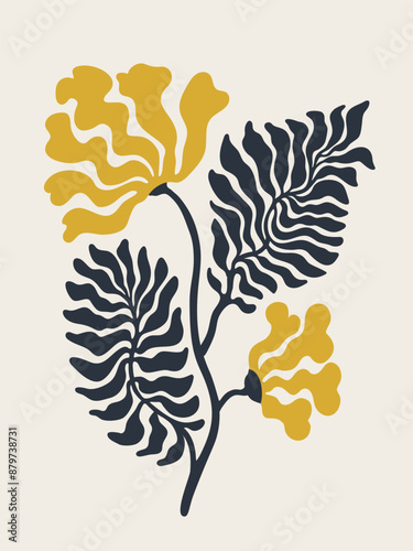 Minimalist abstract floral poster. Modern art illustration in Scandinavian style