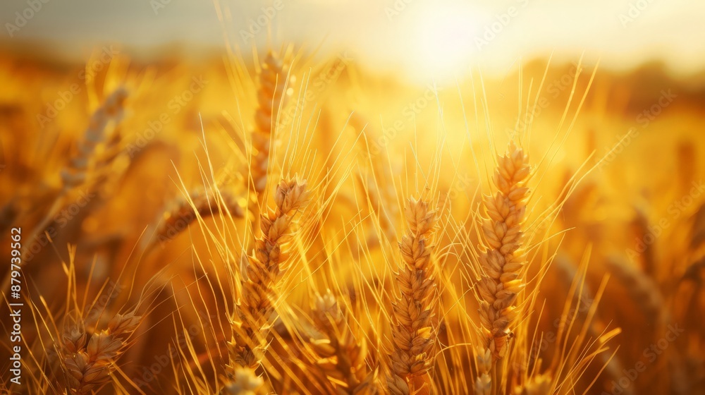 A clear, sunny sky over a field of golden wheat creates a radiant landscape, with the sunlight making the stalks glow. A clear, sunny sky over a field of golden wheat creates a radiant landscape, with the sunlight making the stalks glow.