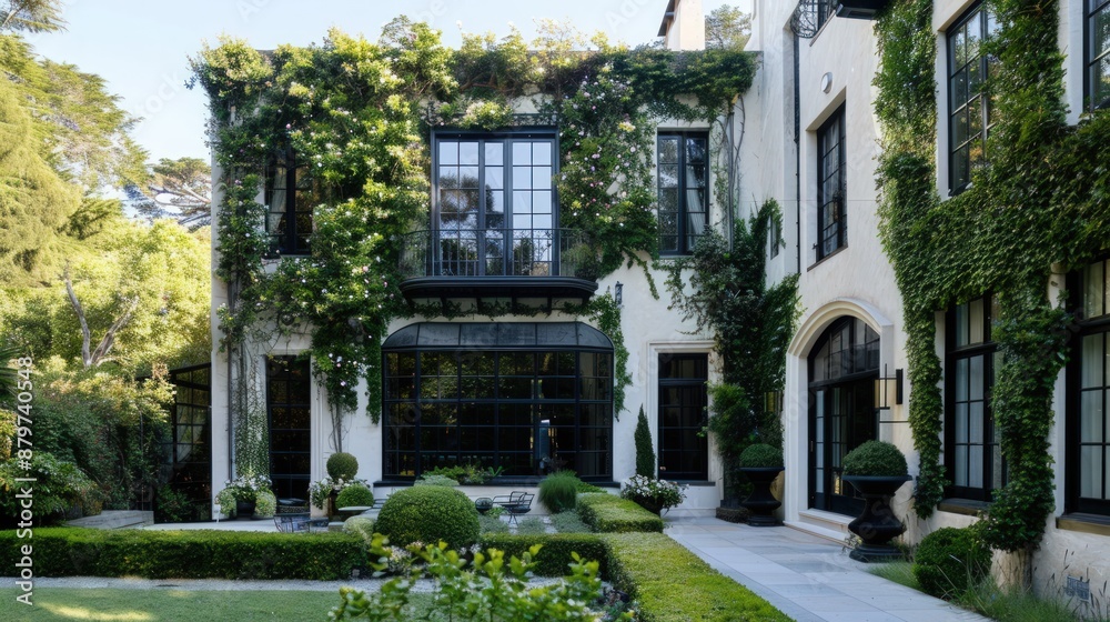 A large house with a lot of greenery and vines on the exterior. Generate AI image A large house with a lot of greenery and vines on the exterior. Generate AI image