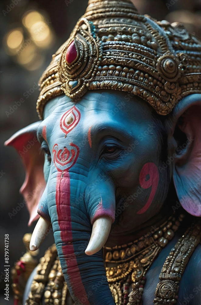 Lord Ganesha major deity in the Hindu pantheon, god with elephant's head and a human body, with four arms