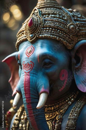Obraz na płótnie Lord Ganesha major deity in the Hindu pantheon, god with elephant's head and a human body, with four arms w salonie