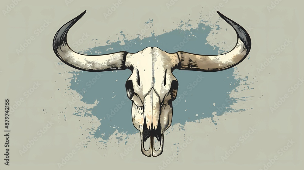 Obraz premium A longhorn skull, illustrator style, boho chic, Generative AI illustrations. 