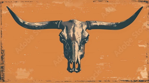 A longhorn skull, illustrator style, boho chic, Generative AI illustrations. 