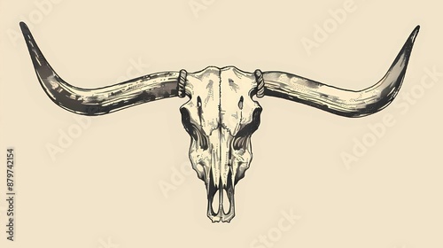 A longhorn skull, illustrator style, boho chic, Generative AI illustrations. 