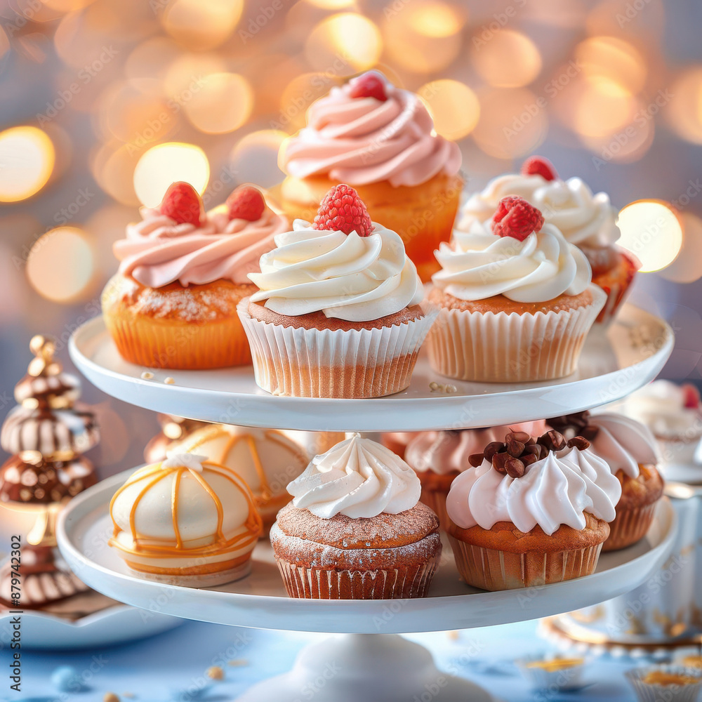 Pastries filled with cream and topped with icing, indulgent and high in bad fat focus on, sweet treats, realistic, Composite, dessert table backdrop. Pastries filled with cream and topped with icing, indulgent and high in bad fat focus on, sweet treats, realistic, Composite, dessert table backdrop.