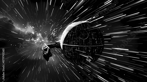 A star wars style black and white background with star trails, Generative AI illustrations. 