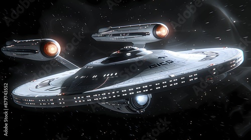 A model of a spaceship in the space on the top and a star on the background, Generative AI illustrations. 