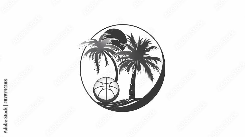 A creative logo design using a basketball and a coconut tree combined to make a round basketball camp logo with a sense of line, Generative AI illustrations. A creative logo design using a basketball and a coconut tree combined to make a round basketball camp logo with a sense of line, Generative AI illustrations.
