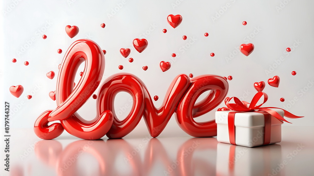 Valentine's day background banner greeting card with red pink hearts pattern , word love and gift box. Romantic backdrop Valentine's day background banner greeting card with red pink hearts pattern , word love and gift box. Romantic backdrop