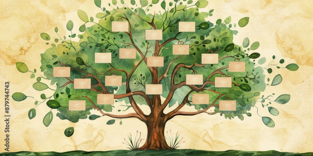 Fototapeta premium Family tree with empty cells, template. on light background.