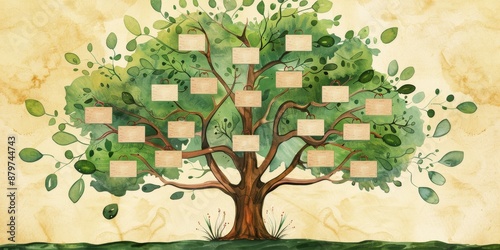 Family tree with empty cells, template. on light background.
