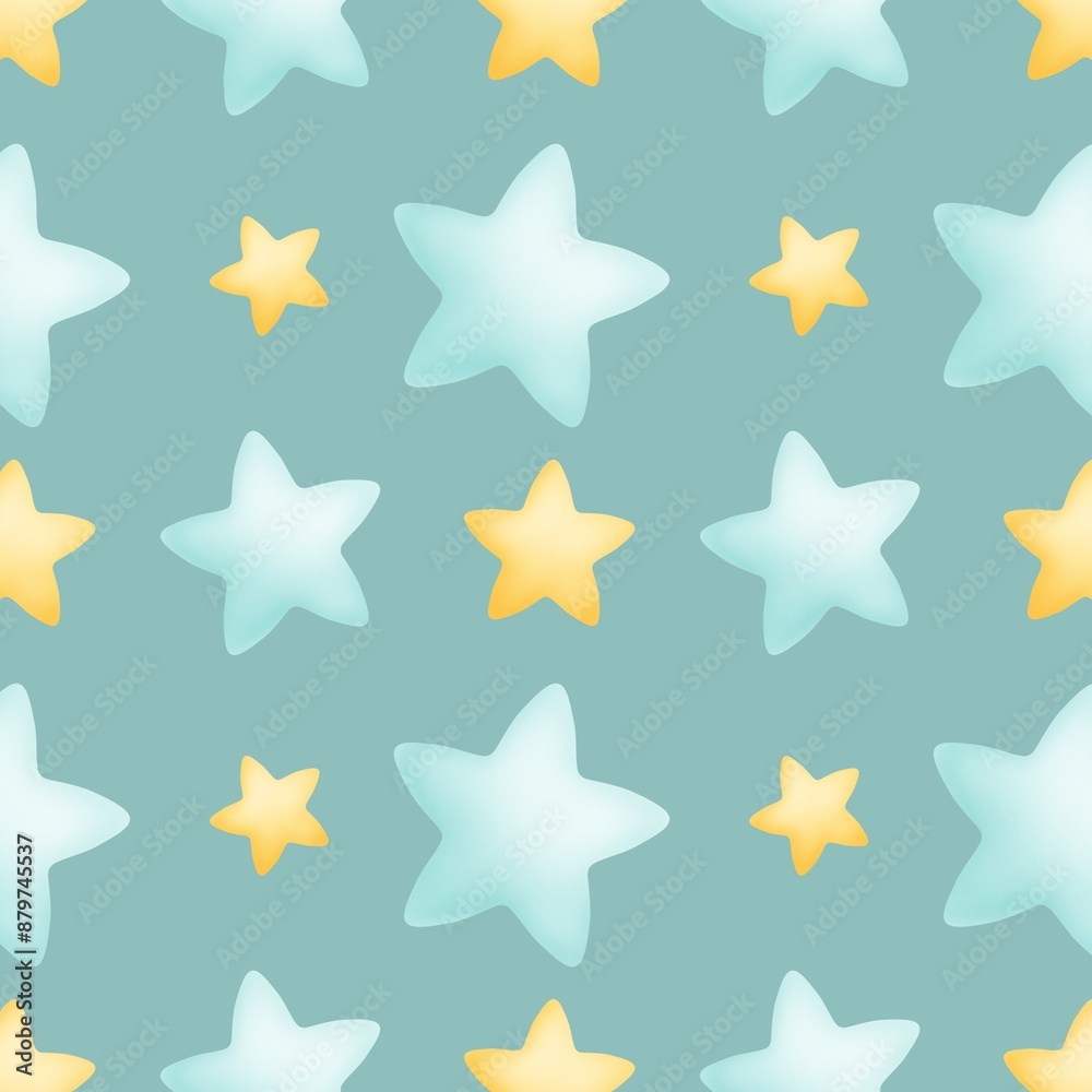 Repeating raster pattern with blue and yellow stars on a blue background Repeating raster pattern with blue and yellow stars on a blue background
