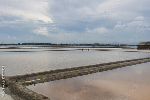 Wallpaper Mural Landscape view of salt fields and windmill in Petchburi,Thailand. Torontodigital.ca