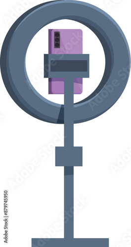 Ring light with smartphone holder is standing on a tripod for video recording and live streaming