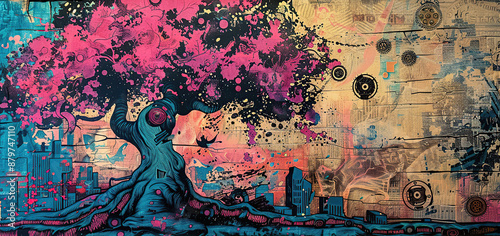 Wallpaper Mural  Wood, tree, nature, art, vintage background, products, enginer, generative, ai, steampunk, clock background, mechanical, pink, gold, gear, clock, movement, old Torontodigital.ca