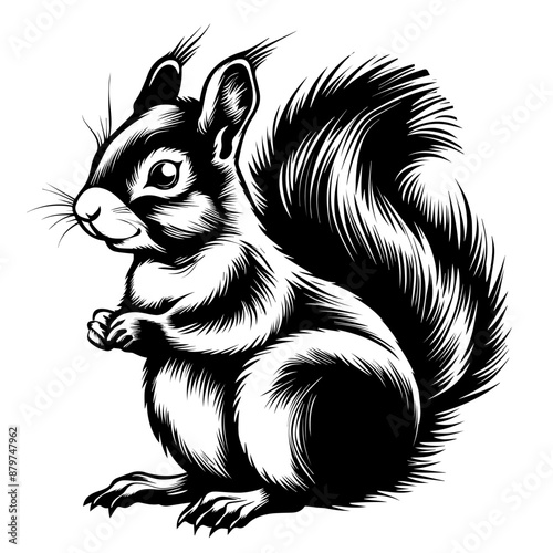 Black squirrel vector silhouette isolated on white background, squirrel vector silhouette illustration

