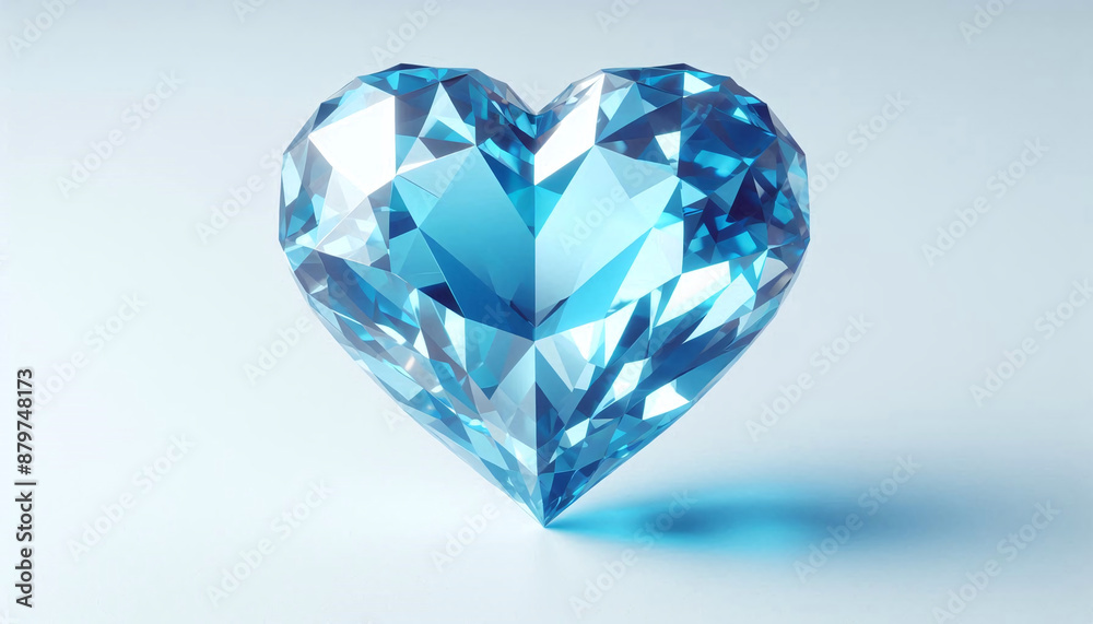 Blue heart shaped diamond on white background and copy space on a side Blue heart shaped diamond on white background and copy space on a side