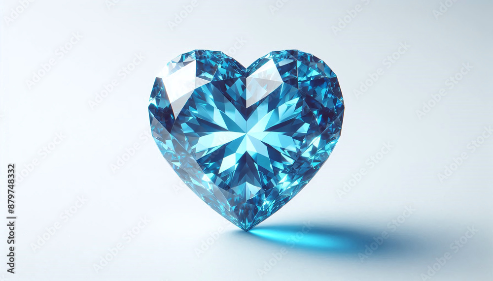 Blue heart shaped diamond on white background and copy space on a side Blue heart shaped diamond on white background and copy space on a side