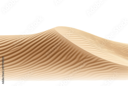 A tall dune of desert sand with ripples and shadows, Isolated on white background