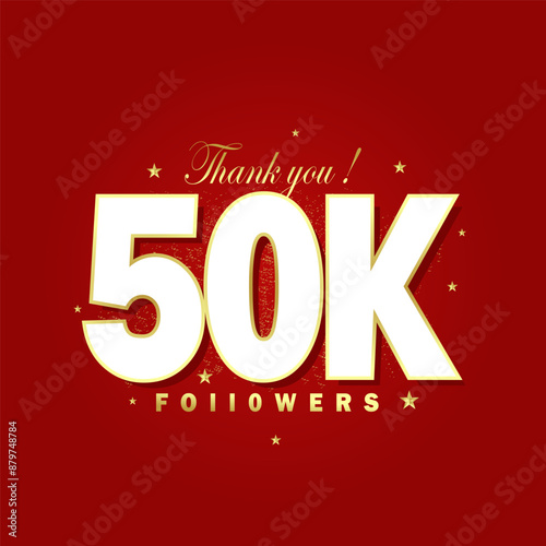 Thank you 50k followers background, greeting Golden sparkling confetti banner poster for fans. Premium vector background for achievement celebration design.