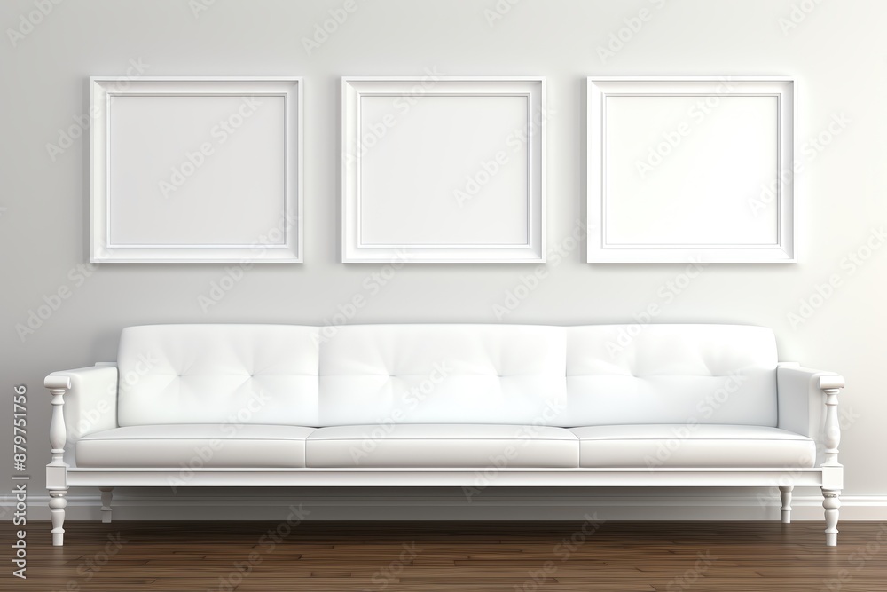 Set of three white frames with subtle wooden accents, clean white wall, soft shadows, minimalist, highresolution Set of three white frames with subtle wooden accents, clean white wall, soft shadows, minimalist, highresolution