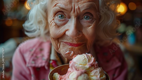 Senior woman with ice cream