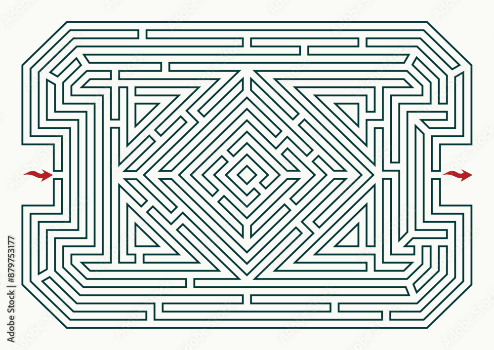 Complex labyrinth (maze) vector. Labyrinth game illustration. Irregular ...