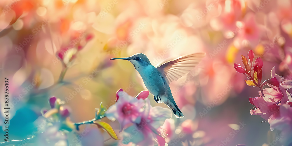 A tiny hummingbird hovers near delicate pink flowers, its long beak extracting sweet nectar in a stunning close-up that reveals the intricate details of its feathers and the flower's petals. A tiny hummingbird hovers near delicate pink flowers, its long beak extracting sweet nectar in a stunning close-up that reveals the intricate details of its feathers and the flower's petals.