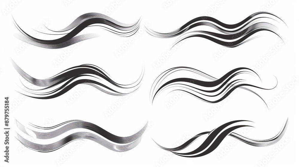 This artwork features abstract black and white wave designs in various styles, capturing the fluidity and motion of waves in a modern and minimalistic art form. This artwork features abstract black and white wave designs in various styles, capturing the fluidity and motion of waves in a modern and minimalistic art form.