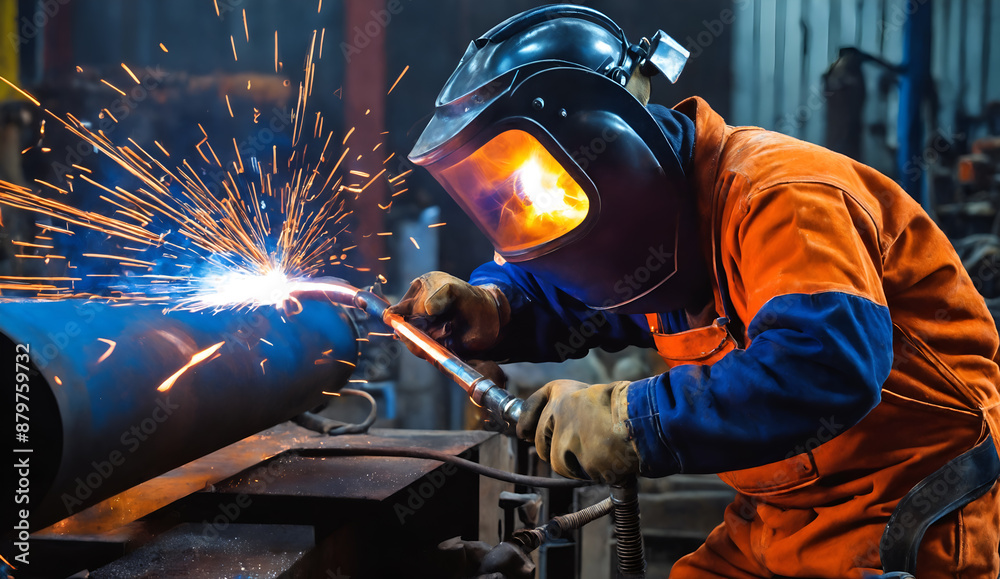 Worker at the factory welding. Industrial manufacturing. Worker at the factory welding. Industrial manufacturing.