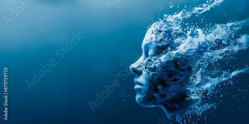 An Artificial Intelligence Head Made Out of Particles in a Cloudy Sky