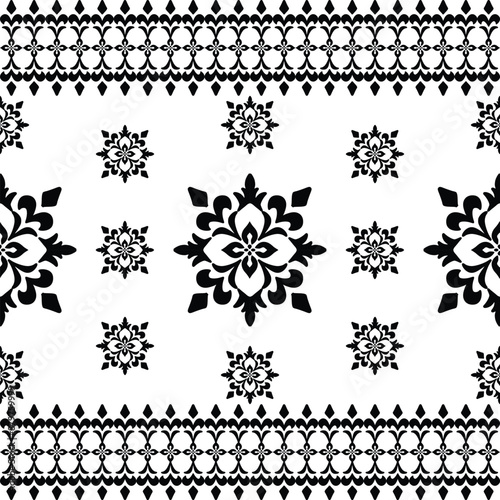 black and white floral geometric ethnic