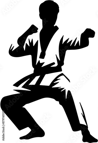 taekwondo player, silhouette, vector style with white background