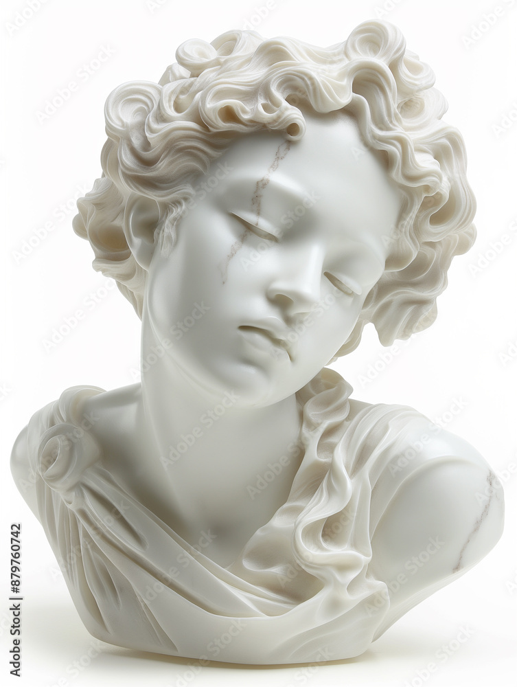 Ancient white marble sculpture head of young woman. Statue of sensual renaissance art era naked woman antique style Ancient white marble sculpture head of young woman. Statue of sensual renaissance art era naked woman antique style