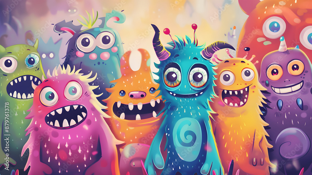 A Whimsical and Vibrant Gathering of Colorful, Playful Monsters A Whimsical and Vibrant Gathering of Colorful, Playful Monsters
