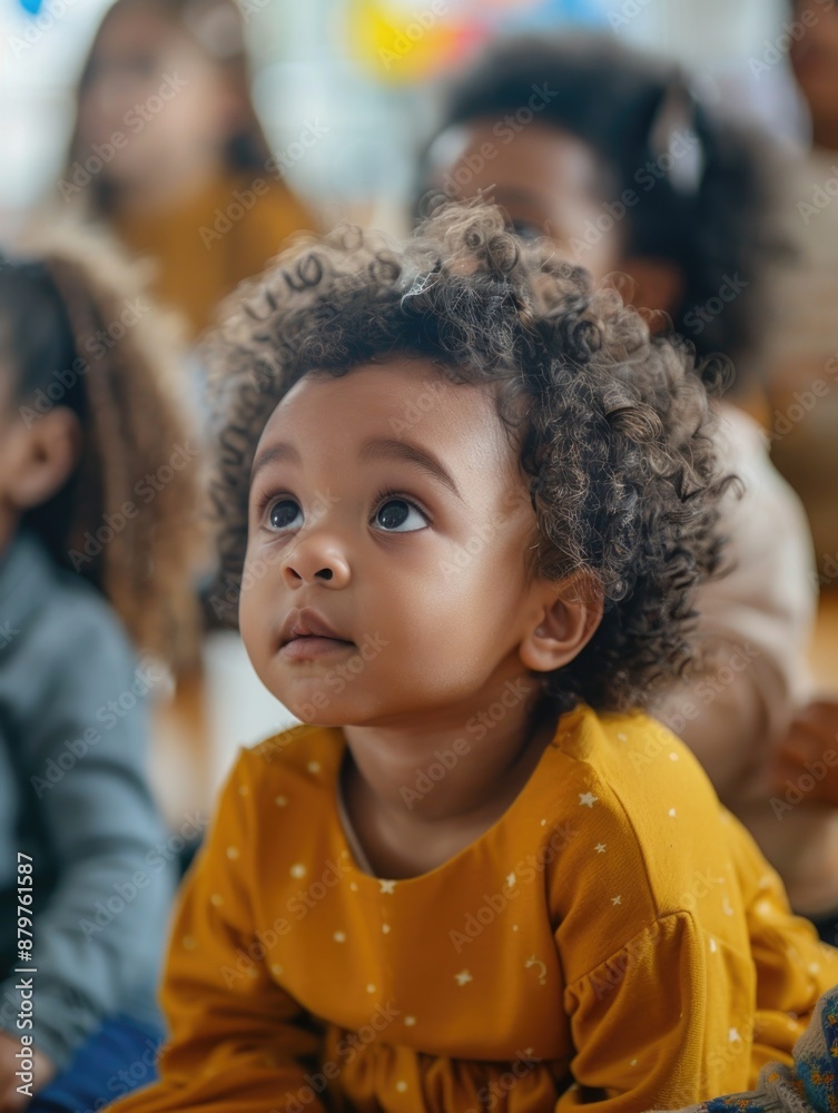 A young girl sits among her peers, surrounded by a group of happy children A young girl sits among her peers, surrounded by a group of happy children