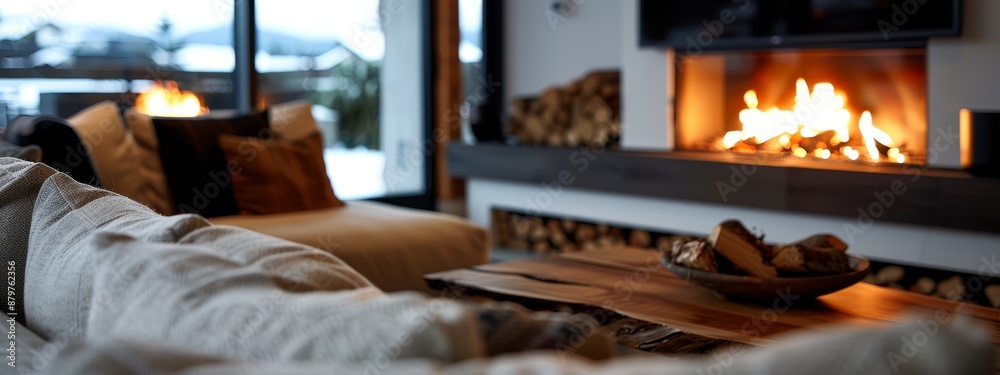 A living room containing furniture and a fireplace in the middle A living room containing furniture and a fireplace in the middle