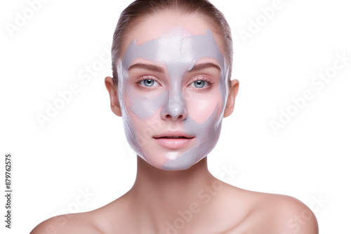 Face mask application with glowing skin Isolated on white background