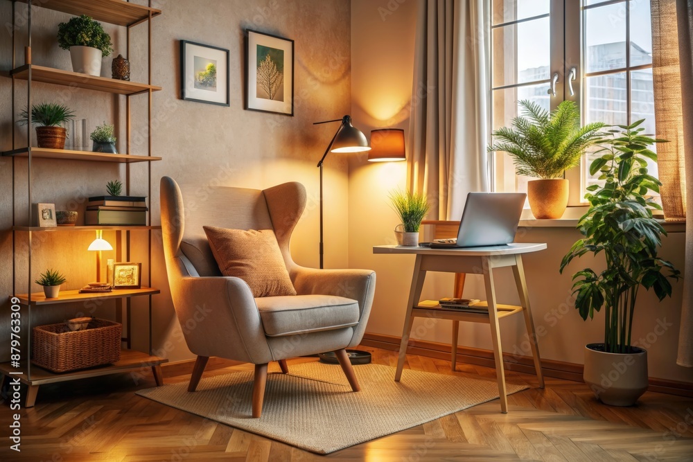 Cozy home office with comfortable armchair Cozy home office with comfortable armchair