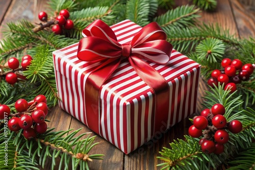 classic gift box wrapped in red and white striped