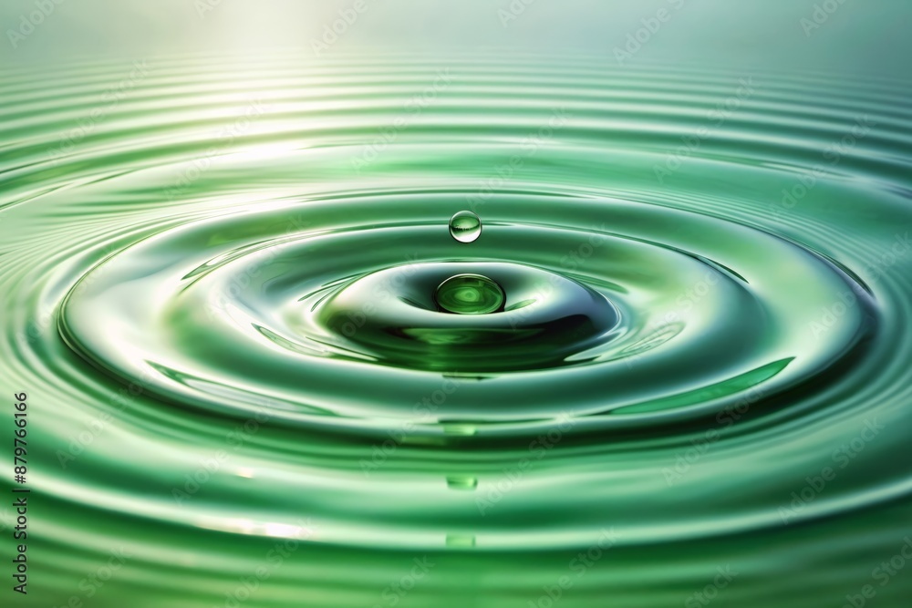 A drop falls on a light green water surface forming circles A drop falls on a light green water surface forming circles
