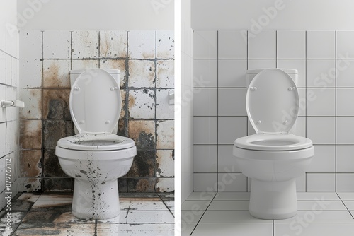 Obraz na płótnie A before and after of a toilet cleaning. Cleaning of the apartment. w salonie