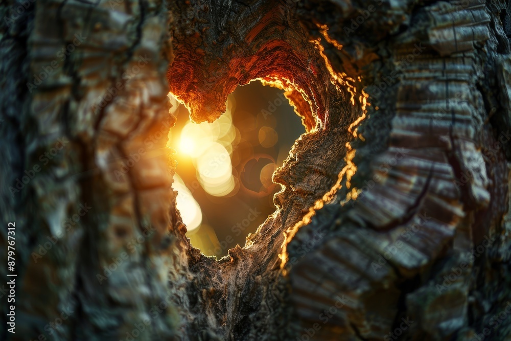 Magical Sunlight Through Heart-Shaped Tree Trunk - Nature's Beauty and Tranquility for Posters, Cards Magical Sunlight Through Heart-Shaped Tree Trunk - Nature's Beauty and Tranquility for Posters, Cards