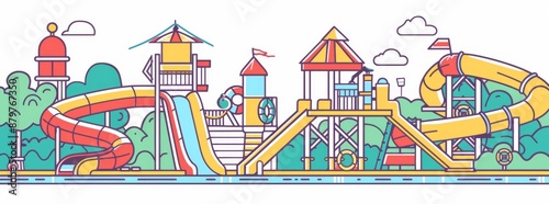 A colorful water park adventure: family fun in caricature