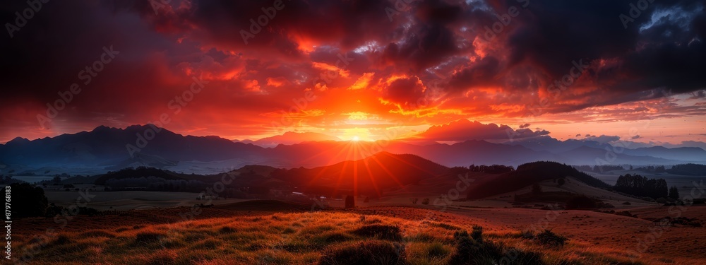 distantly situated mountains, cloud-filled sky distantly situated mountains, cloud-filled sky