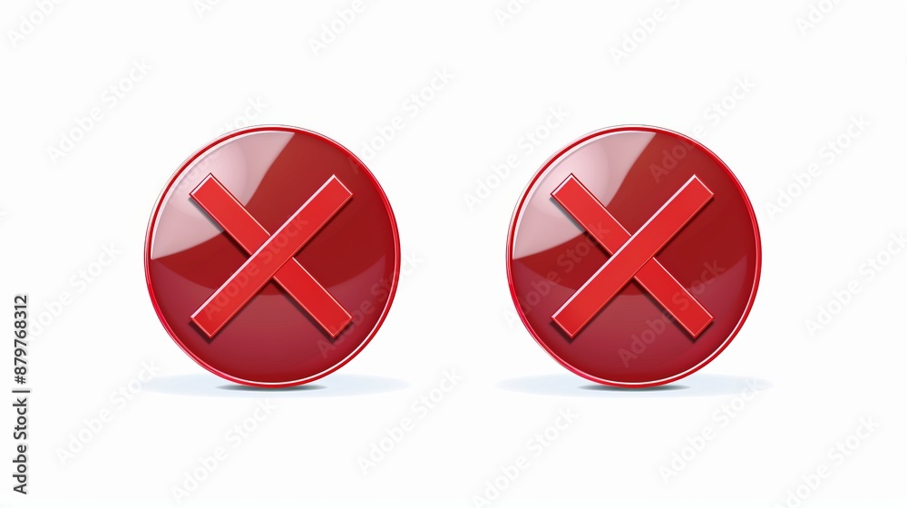 Two red circular signs with a red cross inside them, placed side by side, representing incorrect choices or errors in a straightforward design. Two red circular signs with a red cross inside them, placed side by side, representing incorrect choices or errors in a straightforward design.