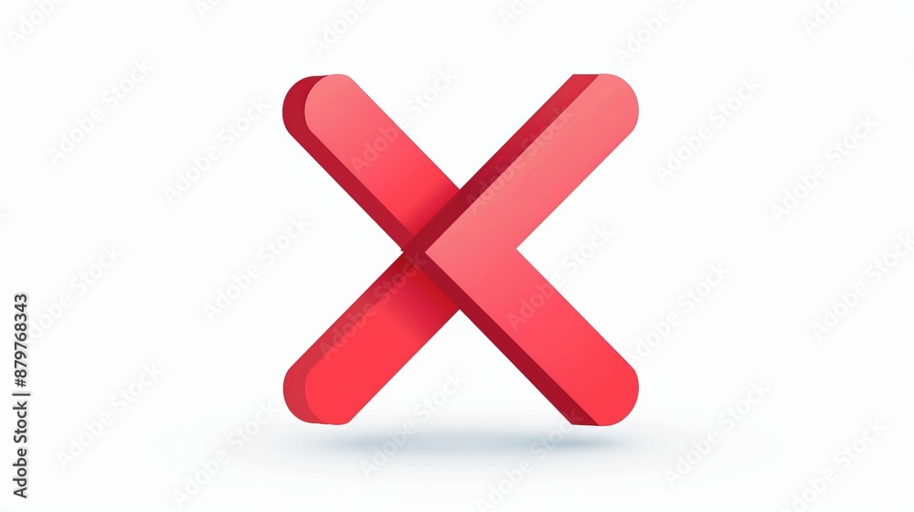 Obraz premium A single large red X symbol prominently displayed on a white background, clearly indicating an error, wrong answer, or disapproval in a distinct visual manner.