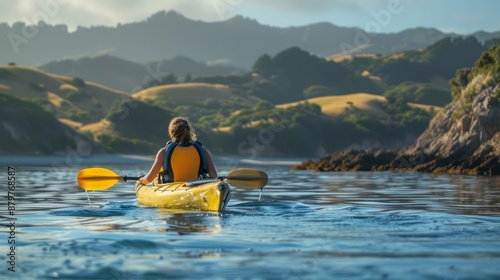 Wallpaper Mural Woman Kayaking In A Peaceful Lake With Scenic View Torontodigital.ca
