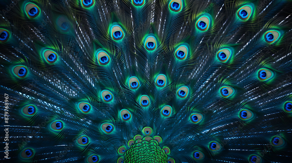 Obraz premium Peacock feathers teal green blue vibrant nature wildlife beauty serenity.