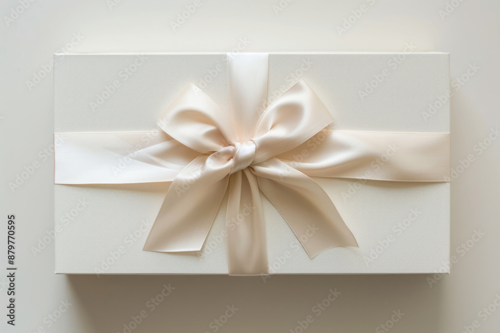 Wrapped white gift box with a luxurious ribbon bow